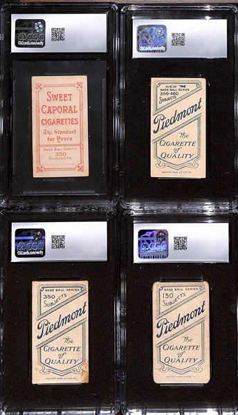(4) 1909-11 T206 Tobacco Cards - Donie Bush (CGC 4.5), P. Dougherty - Arm in Air (CGC 3), Jimmy Sheckard (CGC 2), Joe Birmingham - Horizontal In-Action Pose (CGC 1.5) 