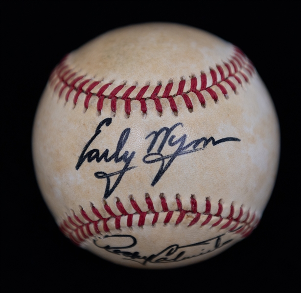 Hank Aaron, Rocky Colavito, Early Wynn Signed Official Rawlings 1986 World Series Baseball (Full JSA Letter of Authenticity)
