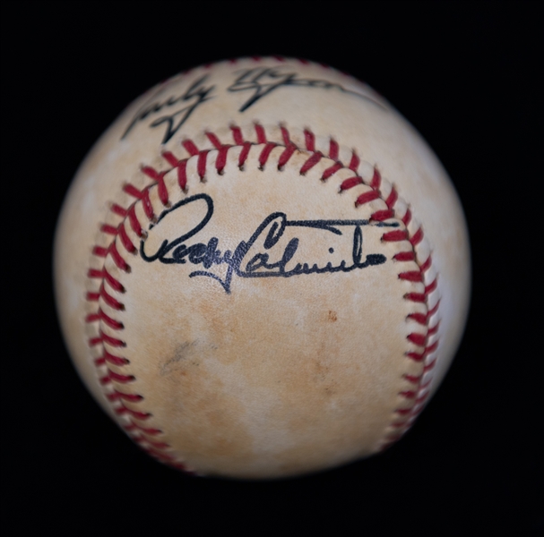 Hank Aaron, Rocky Colavito, Early Wynn Signed Official Rawlings 1986 World Series Baseball (Full JSA Letter of Authenticity)