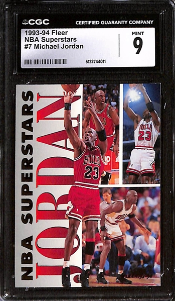 Lot of (5) 1991-96 CGC Graded Michael Jordan Basketball Cards w. 1993-94 Fleer NBA Superstars #7 CGC 9
