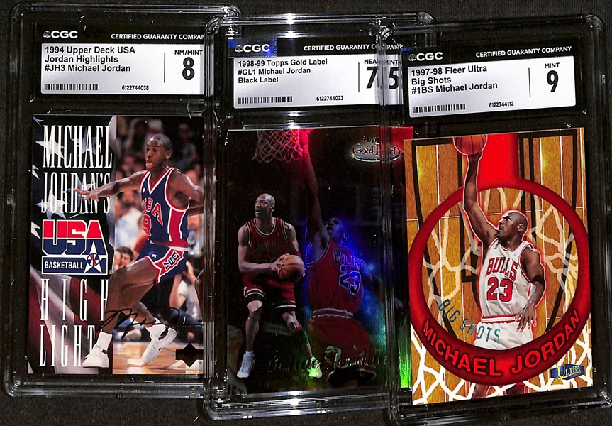 Lot of (3) CGC Graded Michael Jordan Cards w. 1997-98 Fleer Ultra Big Shots CGC 9