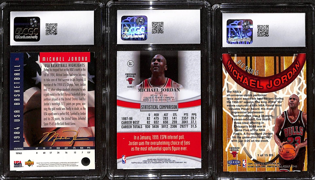 Lot of (3) CGC Graded Michael Jordan Cards w. 1997-98 Fleer Ultra Big Shots CGC 9