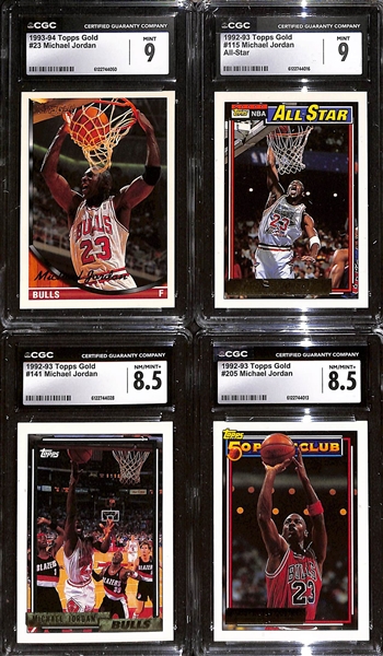 Lot of (8) 1992-94 Topps Gold CGC Graded Michael Jordan Basketball Cards w. a 1993-94 Topps Gold #23 CGC 9 & 1992-93 Topps Gold #115 All-Star CGC 9