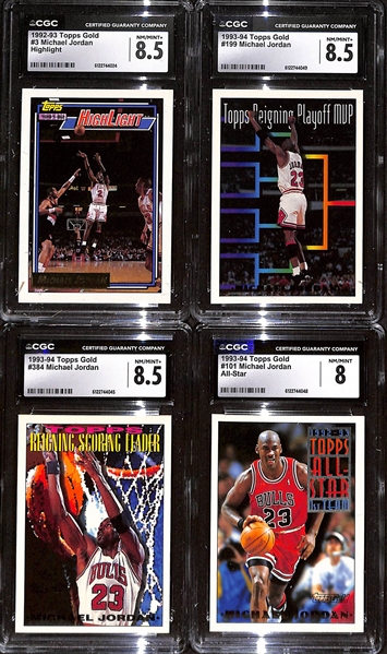 Lot of (8) 1992-94 Topps Gold CGC Graded Michael Jordan Basketball Cards w. a 1993-94 Topps Gold #23 CGC 9 & 1992-93 Topps Gold #115 All-Star CGC 9