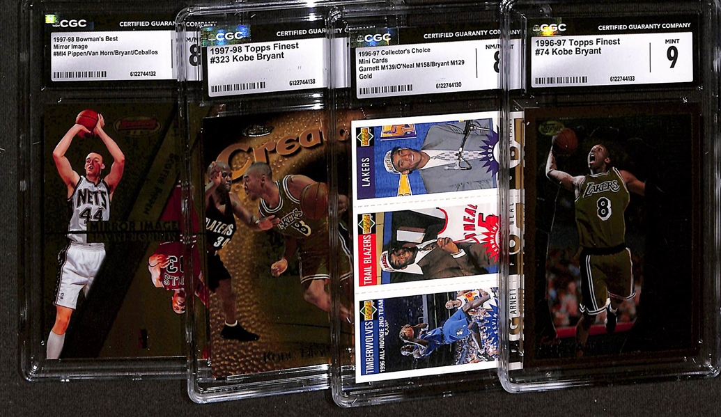Lot of (4) 1996-98 CGC Graded Kobe Bryant Basketball Cards w. 1996-97 Topps Finest #74 CGC 9