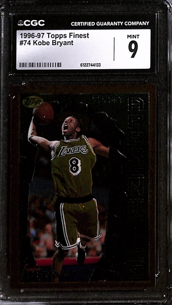 Lot of (4) 1996-98 CGC Graded Kobe Bryant Basketball Cards w. 1996-97 Topps Finest #74 CGC 9