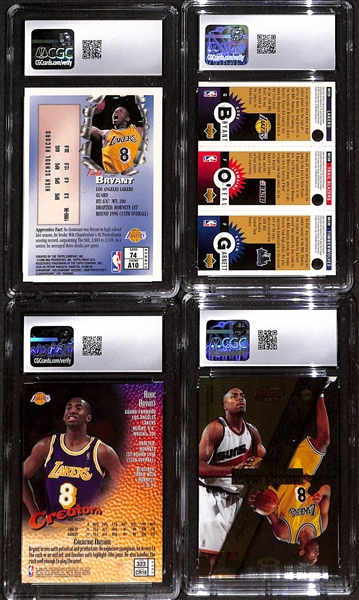 Lot of (4) 1996-98 CGC Graded Kobe Bryant Basketball Cards w. 1996-97 Topps Finest #74 CGC 9