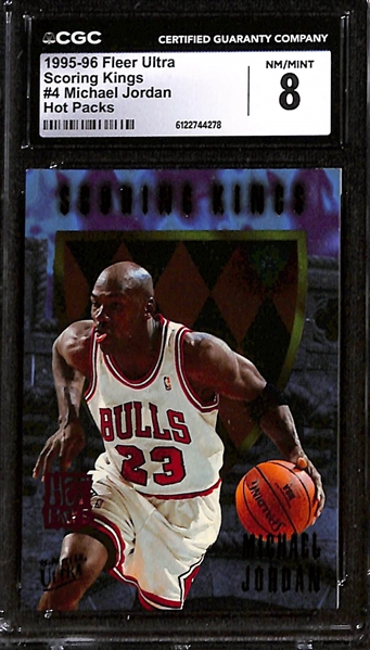 Lot of (3) CGC Graded Michael Jordan Cards w. 1995-96 Fleer Ultra Scoring Kings #4 Hot Pack CGC 8