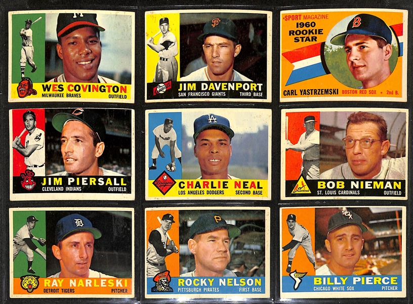 Lot of (391) Different 1960 Topps Baseball Cards w. Carl Yastrzemski Rookie & Willie McCovey Rookie Card
