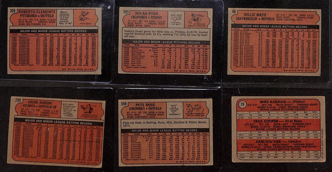 1972 Topps Baseball Set - Series 1 thru 5 Only (Card #1-656) w. Roberto Clemente & Nolan Ryan