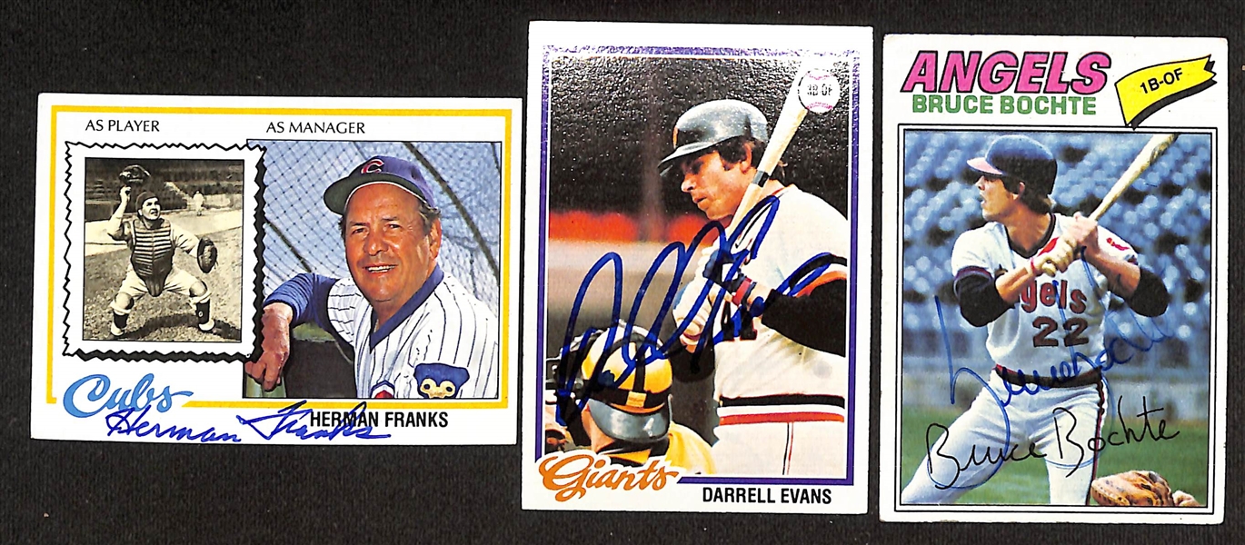 80+ Signed 1977-1979 Topps Baseball Cards w. Herman Franks, D. Evans, Boche, 13 Rookie Cards (JSA Auction Letter)