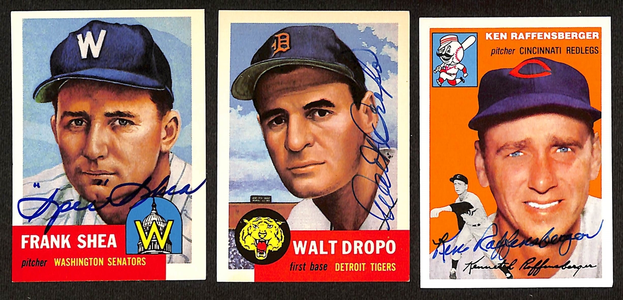 50+ Signed Topps Archives 1953-54 Reprint Baseball Cards w. Shea, Dropo, Raffensberger, Rivera, Rhodes, Jay, Hemus, + (JSA Auction Letter)
