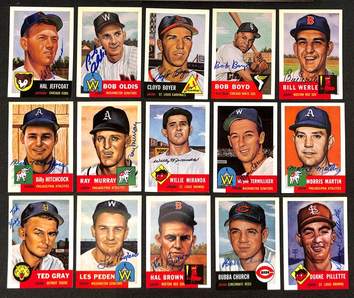 50+ Signed Topps Archives 1953-54 Reprint Baseball Cards w. Shea, Dropo, Raffensberger, Rivera, Rhodes, Jay, Hemus, + (JSA Auction Letter)