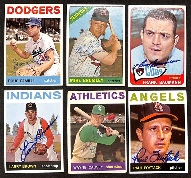 24 Signed 1957-1969 Topps Baseball Cards w. 1957 Delock, 1959 Broglio, 1965 D. Knowles, 1969 Roy White, 1965 Bob Friend, 1966 Mossi, 1960 Dick Hall, 1966 Gary Peters, 1964 Ed Roebuck, + (JSA...