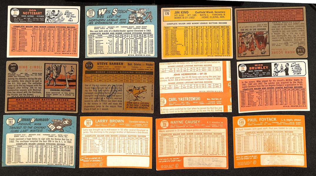 24 Signed 1957-1969 Topps Baseball Cards w. 1957 Delock, 1959 Broglio, 1965 D. Knowles, 1969 Roy White, 1965 Bob Friend, 1966 Mossi, 1960 Dick Hall, 1966 Gary Peters, 1964 Ed Roebuck, + (JSA...