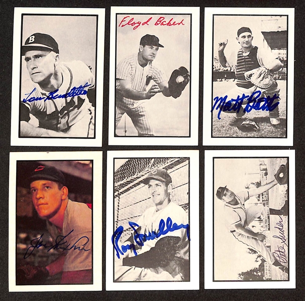 30 Signed Old-Timer Baseball Cards w. Burdette, Floyd Baker, Batts, Nuxhall, Smalley, Suder, Shantz, Face, Lopat, Noren, Bridges, Wills, Marion, Ray Boone, Parnell, + (JSA Auction Letter)
