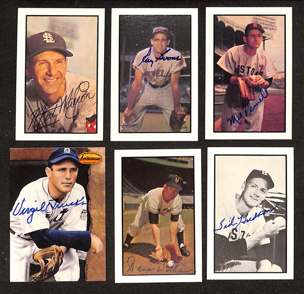 30 Signed Old-Timer Baseball Cards w. Burdette, Floyd Baker, Batts, Nuxhall, Smalley, Suder, Shantz, Face, Lopat, Noren, Bridges, Wills, Marion, Ray Boone, Parnell, + (JSA Auction Letter)