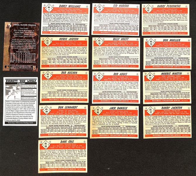 30 Signed Old-Timer Baseball Cards w. Burdette, Floyd Baker, Batts, Nuxhall, Smalley, Suder, Shantz, Face, Lopat, Noren, Bridges, Wills, Marion, Ray Boone, Parnell, + (JSA Auction Letter)