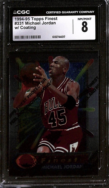 Lot of (5) 1993-95 Topps CGC Graded Michael Jordan Basketball Cards w. 1994-95 Topps Finest #331 w.Coating CGC 8