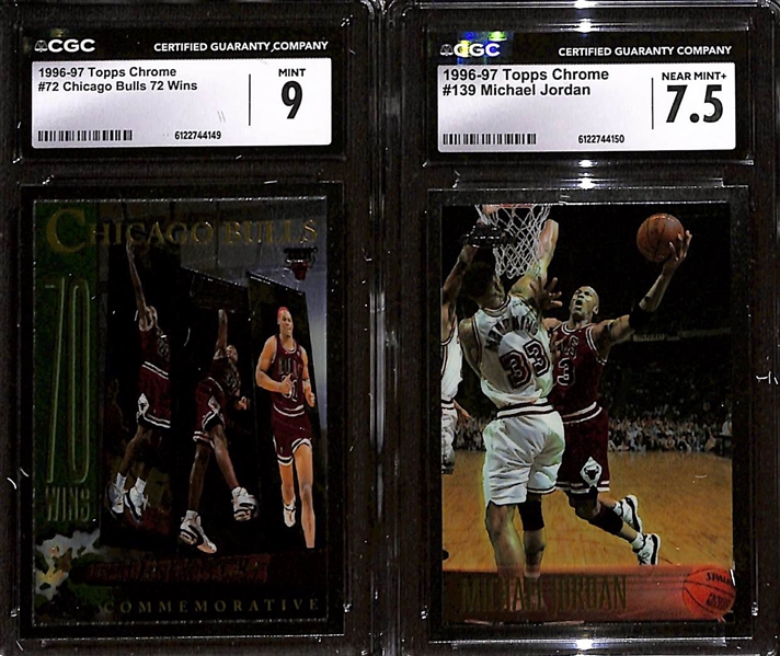 Lot of (5) 1993-95 Topps CGC Graded Michael Jordan Basketball Cards w. 1994-95 Topps Finest #331 w.Coating CGC 8