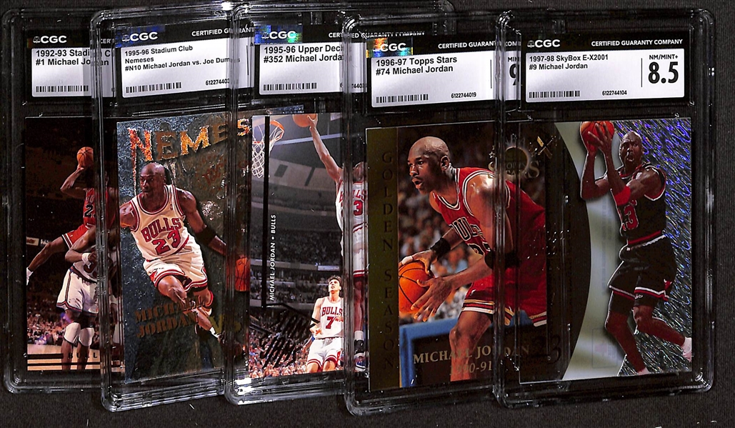 Lot of (5) 1992-98 CGC Graded Michael Jordan Basketball Cards w. 1997-98 SkyBox E-X2001 #9 CGC 8.5