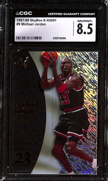 Lot of (5) 1992-98 CGC Graded Michael Jordan Basketball Cards w. 1997-98 SkyBox E-X2001 #9 CGC 8.5