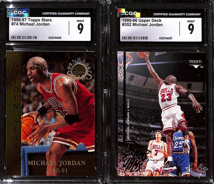 Lot of (5) 1992-98 CGC Graded Michael Jordan Basketball Cards w. 1997-98 SkyBox E-X2001 #9 CGC 8.5