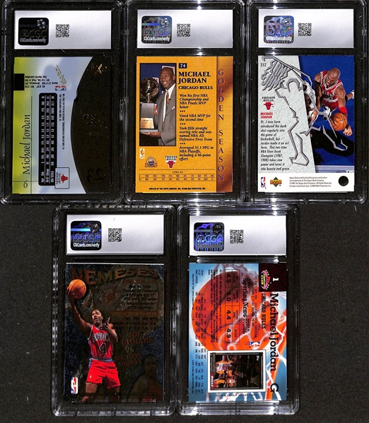 Lot of (5) 1992-98 CGC Graded Michael Jordan Basketball Cards w. 1997-98 SkyBox E-X2001 #9 CGC 8.5