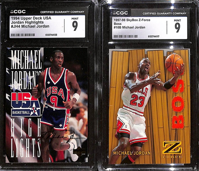 Lot of (5) 1994-2002 CGC Graded Michael Jordan Basketball Cards w. 1997-98 SkyBox Z-Force Boss #10B CGC 9