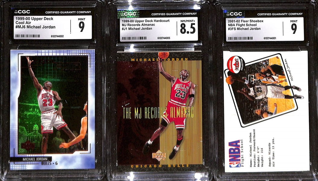 Lot of (5) 1994-2002 CGC Graded Michael Jordan Basketball Cards w. 1997-98 SkyBox Z-Force Boss #10B CGC 9