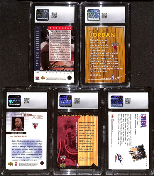 Lot of (5) 1994-2002 CGC Graded Michael Jordan Basketball Cards w. 1997-98 SkyBox Z-Force Boss #10B CGC 9