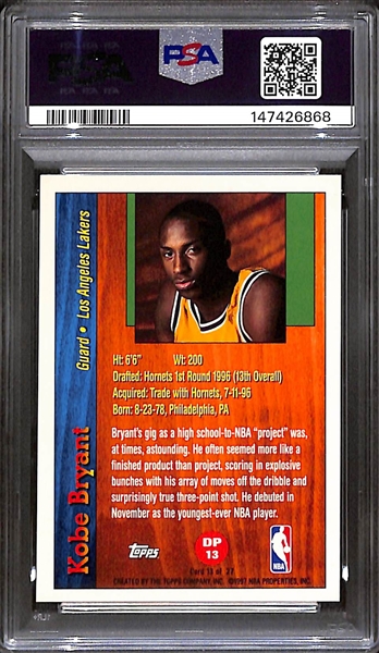 Rare 1996-97 Topps Draft Redemption Kobe Bryant Rookie Card #DP13 (Exchange Card) Graded PSA 9