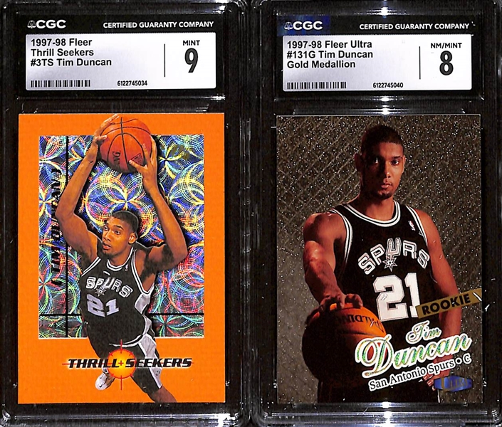 (2) 1997-98 CGC Graded Tim Duncan Rookie Basketball Cards w. Fleer #3TS CGC 9 & Fleer Ultra #131G CGC 8