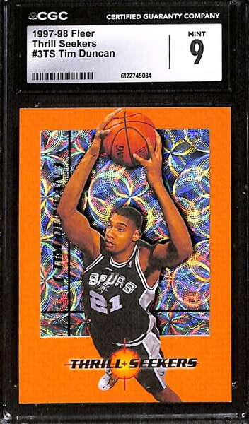 (2) 1997-98 CGC Graded Tim Duncan Rookie Basketball Cards w. Fleer #3TS CGC 9 & Fleer Ultra #131G CGC 8