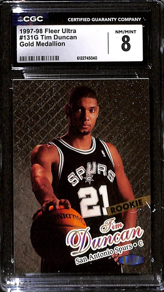 (2) 1997-98 CGC Graded Tim Duncan Rookie Basketball Cards w. Fleer #3TS CGC 9 & Fleer Ultra #131G CGC 8