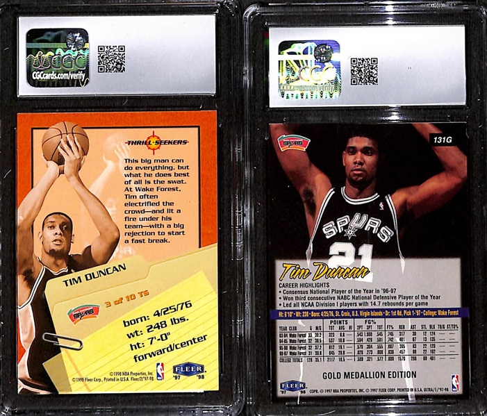 (2) 1997-98 CGC Graded Tim Duncan Rookie Basketball Cards w. Fleer #3TS CGC 9 & Fleer Ultra #131G CGC 8