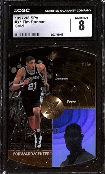 Lot of (3) 1997-98 Upper Deck Tim Duncan Rookie Cards CGC Graded 8 Basketball Cards w. 1997-98 SPx Gold #37 CGC 8
