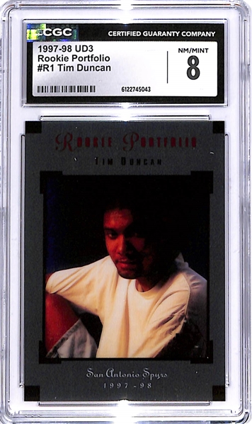 Lot of (3) 1997-98 Upper Deck Tim Duncan Rookie Cards CGC Graded 8 Basketball Cards w. 1997-98 SPx Gold #37 CGC 8