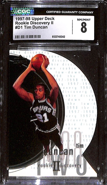 Lot of (3) 1997-98 Upper Deck Tim Duncan Rookie Cards CGC Graded 8 Basketball Cards w. 1997-98 SPx Gold #37 CGC 8