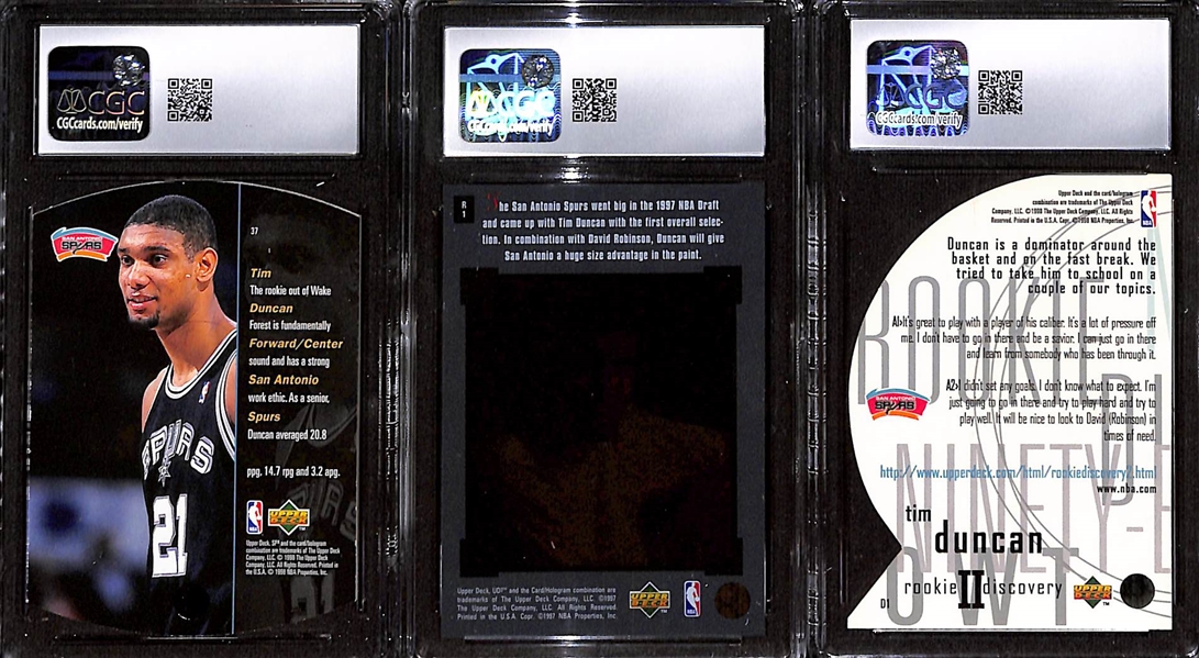 Lot of (3) 1997-98 Upper Deck Tim Duncan Rookie Cards CGC Graded 8 Basketball Cards w. 1997-98 SPx Gold #37 CGC 8