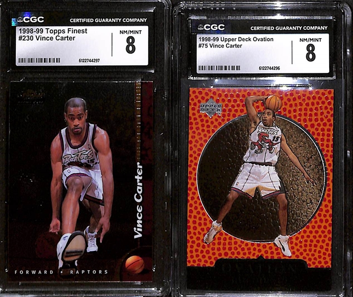 Lot w. (2) 1998-99 CGC Graded 8 Vince Carter Rookie Basketball Cards