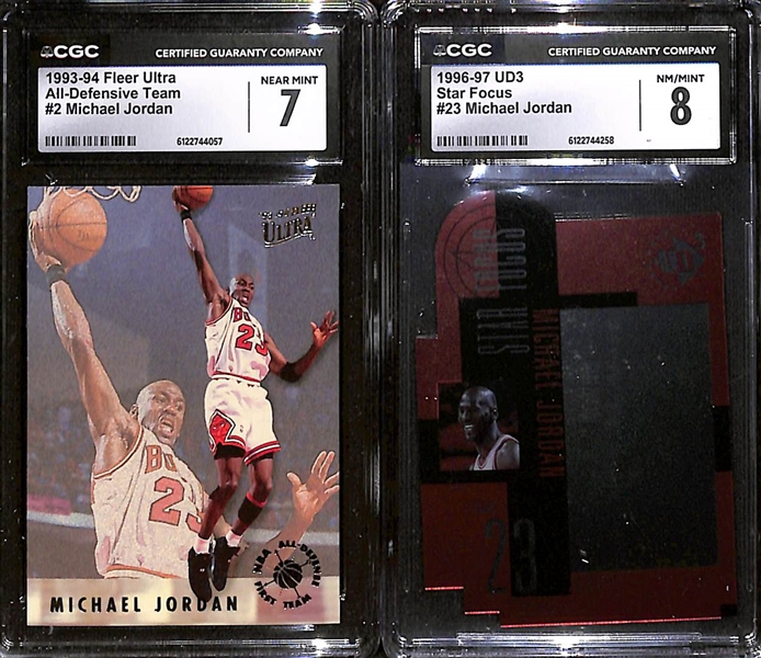 Lot of (6) 1993-98 CGC Graded Michael Jordan Basketball Cards w. 1993-94 Fleer Ultra All-Defensive Team #2 CGC 7