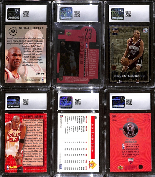 Lot of (6) 1993-98 CGC Graded Michael Jordan Basketball Cards w. 1993-94 Fleer Ultra All-Defensive Team #2 CGC 7