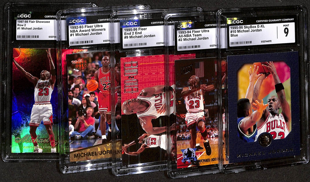 Lot of (5) 1992-98 CGC Graded Michael Jordan Basketball Cards w. 1995-96 SkyBox E-XL Blue CGC 9