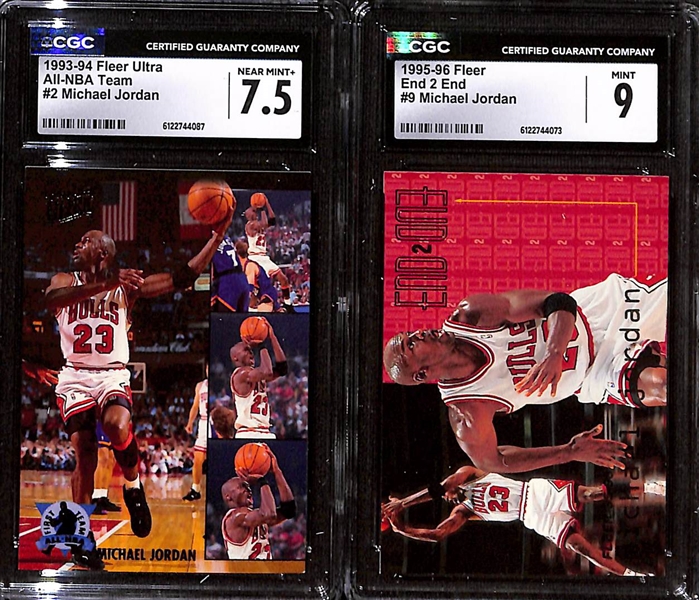 Lot of (5) 1992-98 CGC Graded Michael Jordan Basketball Cards w. 1995-96 SkyBox E-XL Blue CGC 9