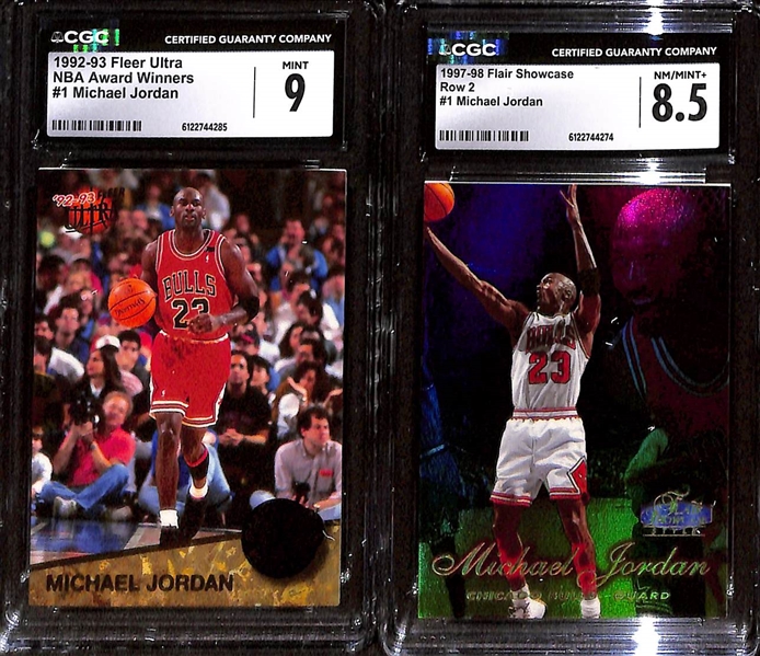 Lot of (5) 1992-98 CGC Graded Michael Jordan Basketball Cards w. 1995-96 SkyBox E-XL Blue CGC 9