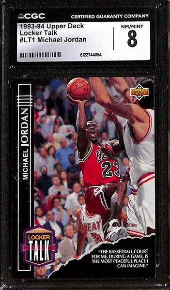 Lot of (5) 1993-99 CGC Graded Michael Jordan Basketball Cards w. 1993-94 Upper Deck Locker Talk CGC 8