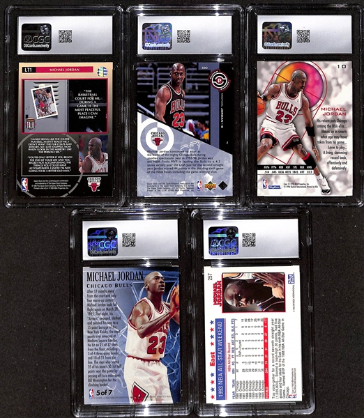 Lot of (5) 1993-99 CGC Graded Michael Jordan Basketball Cards w. 1993-94 Upper Deck Locker Talk CGC 8
