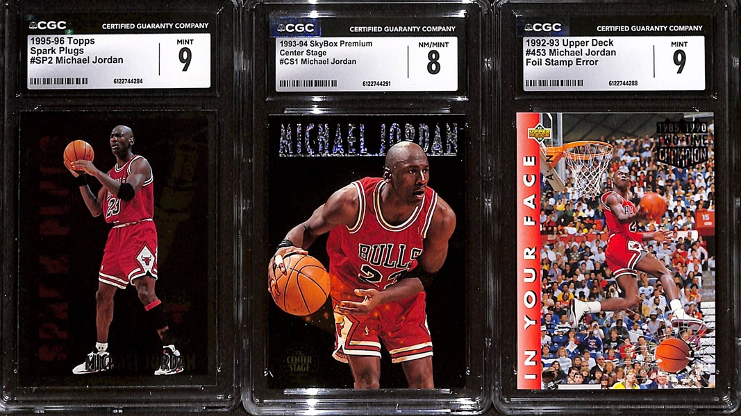 (3) 1992-96 CGC Graded Michael Jordan Basketball Cards w. 1995-96 Topps Spark Plugs #SP2 CGC 9