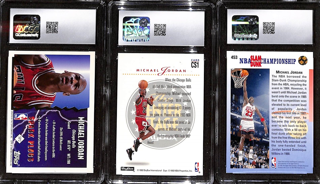 (3) 1992-96 CGC Graded Michael Jordan Basketball Cards w. 1995-96 Topps Spark Plugs #SP2 CGC 9